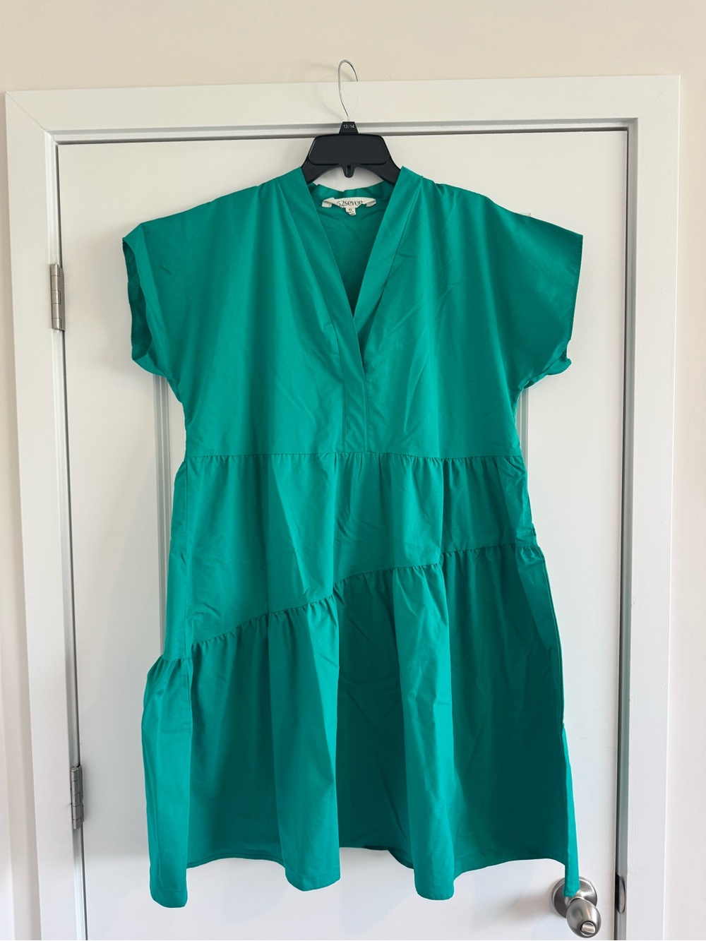 52seven Tiered A-Line Teal V-Neck Dress